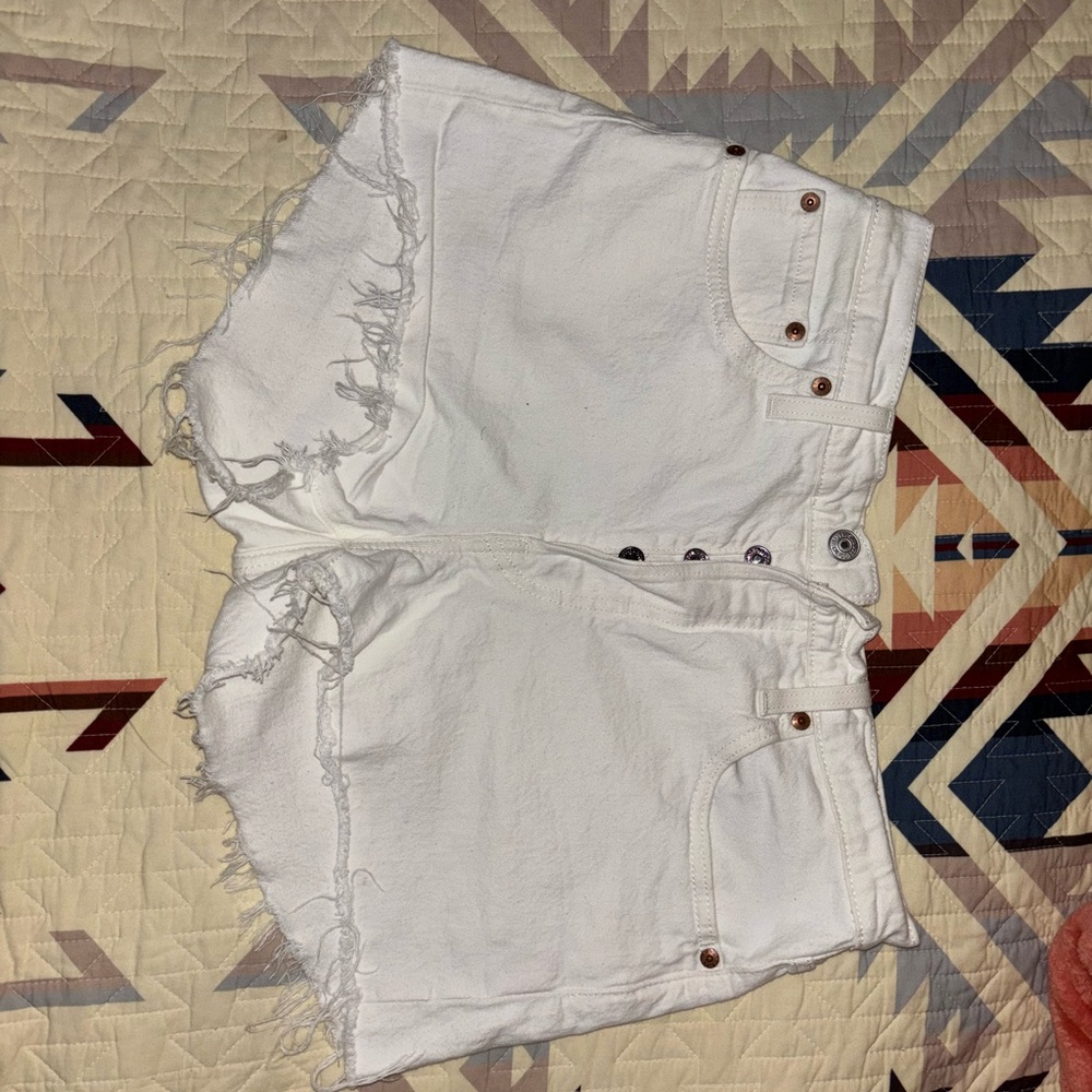 Levi's Women's White Jean Shorts with Frayed Hem